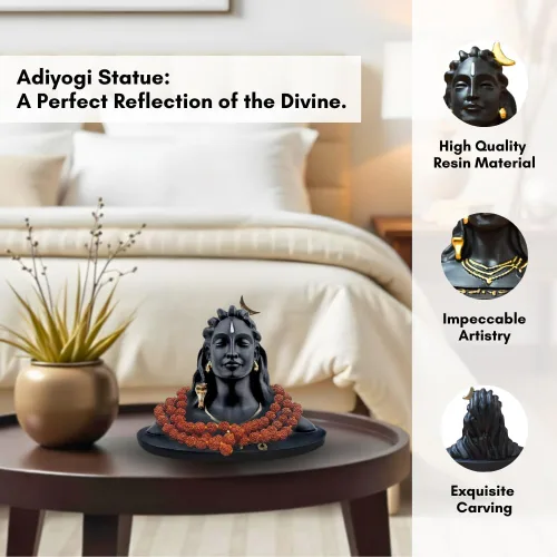 Vista 8 de HOME ARCHIVE Estatua de Lord Adiyogi con detalles dorados para tablero de instrumentos del automóvil, decoración de la oficina en el hogar, resina