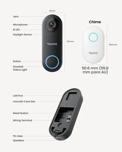 Vista 8 de REOLINK Timbre de video con cámara WiFi, con cable 2K al aire libre, WiFi 5G y 2.4G, ángulo de visión amplio 4:3, detección inteligente