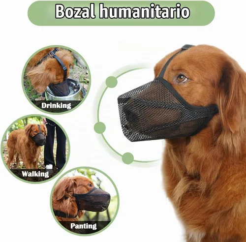 Vista 5 de Mayerzon Bozal para Perro, Bozal de Malla Suave para Perros Pequeños, Medianos y Grandes Antimordida y Antibusqueda, Protector de Boca Ajustable