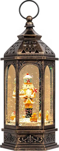 Vista 27 de Globo de nieve navideño con agua brillante, escena de cardenal con música y temporizador, linterna iluminada con USB/operada por batería