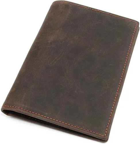 Vista 2 de Cartera plegable de viaje con bloqueo RFID de cuero genuino para pasaporte, Marrón oscuro, Cartera Rfid