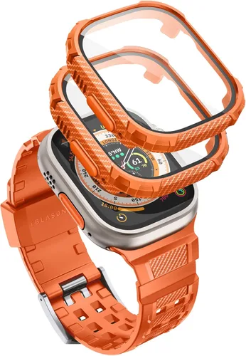 Vista 13 de i-Blason Correa deportiva de poliuretano termoplástico transpirable a prueba de golpes para Apple Watch 9, 8, 7 (1.772 in) con 2 fundas rígidas Negro