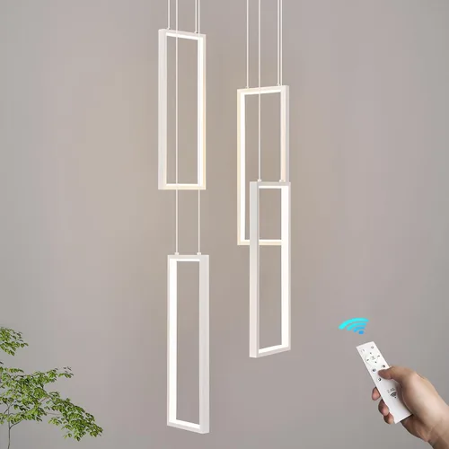 Vista 24 de Accesorio de Lámpara Colgante Moderna para Cocina Dorada 18W LED Lámpara Colgante 2 Anillos Candelabro Rectangular Iluminación Colgante para Isla