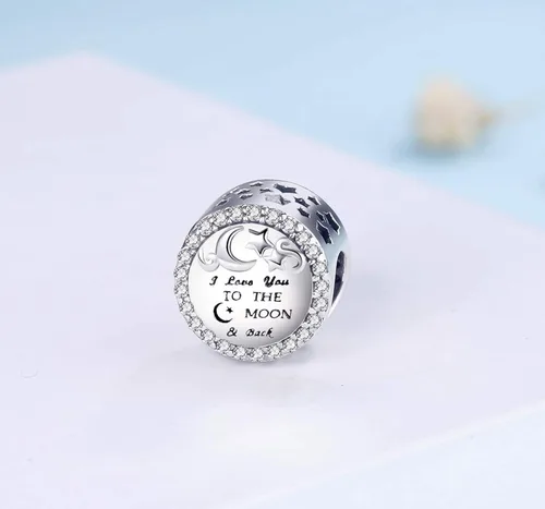 Vista 3 de MUERDOU Collar de pulsera de plata de ley 925 con dije de "I Love You to the Moon and Back Charm" para mujer