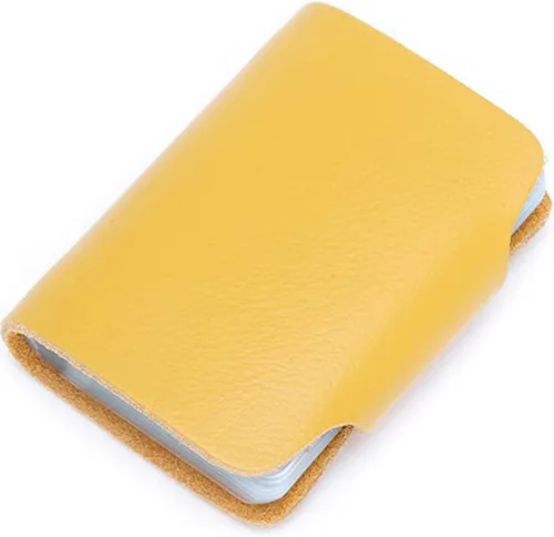 Vista 3 de YaJaMa Cartera para tarjetas de crédito, pequeña, de piel auténtica, 26 ranuras, para tarjetas, organizador para mujeres y hombres, Amarillo