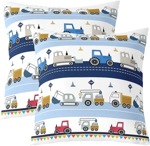 Vista 20 de Juego de 2 fundas de almohada de construcción de 16 x 16 pulgadas, fundas de almohada suaves para camiones, fundas de cojín para sala de estar