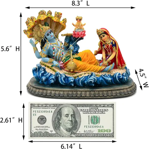 Vista 5 de alikiki Estatua hindú de Dios Señor Vishnu – 8.3 pulgadas de largo Mahavishnu figura divina deidad hindú para adoración espiritual, hogar, oficina