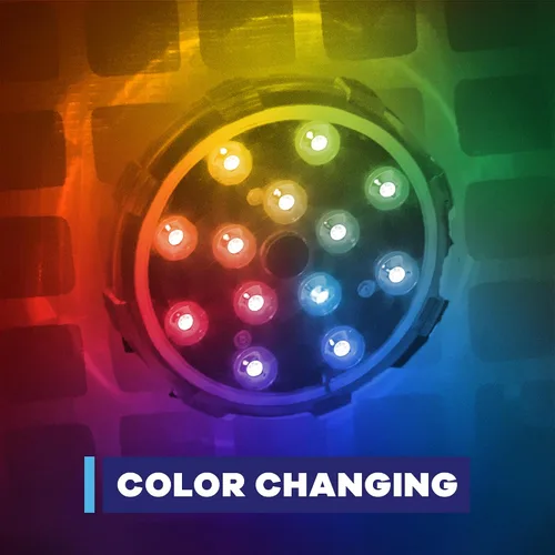 Vista 5 de Game Luces de piscina: 12 colores, 4 modos, fácil de instalar, control remoto, utiliza 3 pilas AAA, para piscinas sobre el suelo