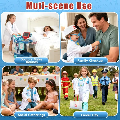 Vista 4 de Kit de médico para niños pequeños de 3 a 5 años, divertido juego de doctor para niñas de 2, 3, 4, 5 años, juguetes de vestir con carrito, disfraz