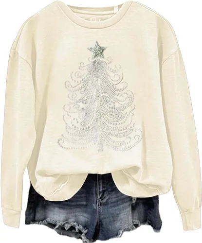 Vista 2 de Sudaderas navideñas para mujer, a la moda, talla grande, manga larga, cuello redondo, lindo estampado, sudadera versátil