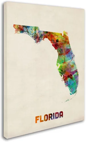 Vista 2 de Trademark Fine Art Lienzo decorativo para pared, diseño de mapa de Florida de Michael Tompsett, 14 x 19 pulgadas