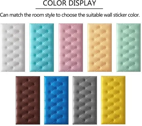 Vista 8 de Paneles de pared 3D para despegar y pegar, calcomanías de pared anticolisión impermeables para el hogar, tapete protector de pared suave para Azul