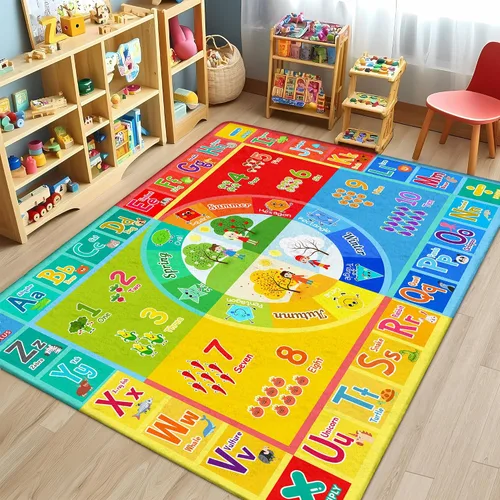 Vista 10 de 3x5 Pequeña Alfombra para Sala de Juegos y Aula de Niños - Alfombra Educativa del Alfabeto ABC con Animales, Números y Formas - Alfombra de Juguetes