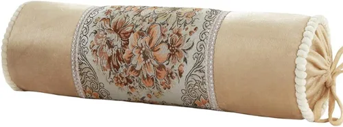 Vista 2 de Almohada de caramelo de estilo europeo Almohada de cuello cervical de lujo almohada cervical almohada larga redonda con núcleo (beige, 15 × 19.7 in)