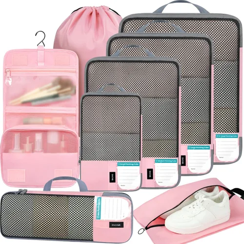 Vista 158 de BAGAIL 4 juegos/6 juegos/8 cubos de compresión para embalaje, accesorios de viaje, organizadores de embalaje expandibles (malla cuadrada, 06-beige)