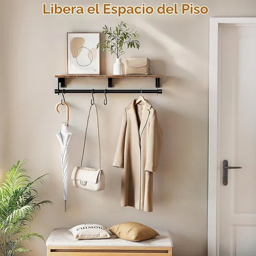 Vista 4 de Luxspire Perchero de montaje en pared de 28.7 pulgadas con estante superior