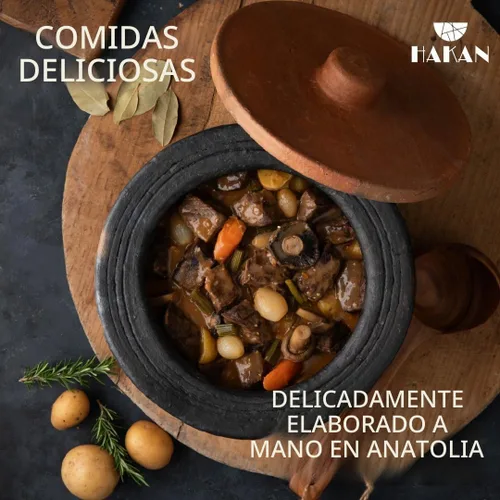 Vista 2 de Hakan Efes - Ollas de cocina de arcilla con tapas, pequeñas ollas de arcilla de 1.9 cuartos de galón para cocinar, ollas de arroz tradicionales sin
