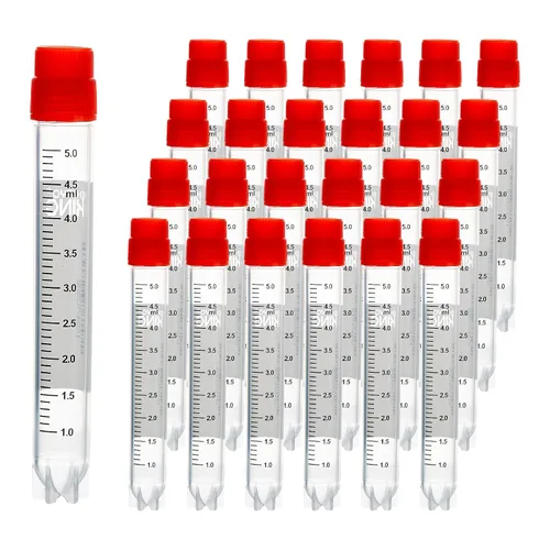 Vista 36 de Cryoviales de 0.0 fl oz, 25Pcs Cryotubes con código de barras lateral, frascos de esterilización con rosca externa, tubos de muestra con tapas Azul