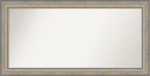 Vista 135 de Amanti Art Espejo de baño plateado para sobre el fregadero, 28 x 37 pulgadas, elegante espejo rectangular de peltre cepillado, marco de madera