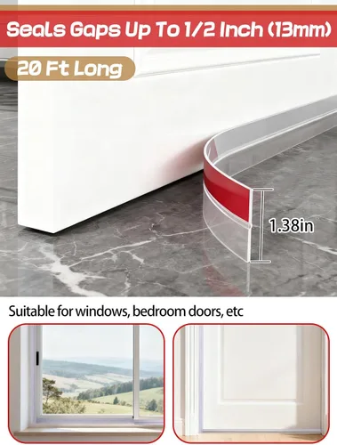 Vista 3 de Cierre de puerta para clima para máximas brechas 13mm - 1.38'' W x 20' L Tapón de corriente de puerta para marco inferior de puerta Ventana