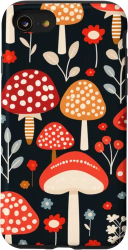 Vista 13 de Funda con estampado de hongos estéticos para iPhone 15 con diseño de hongos retro adorable