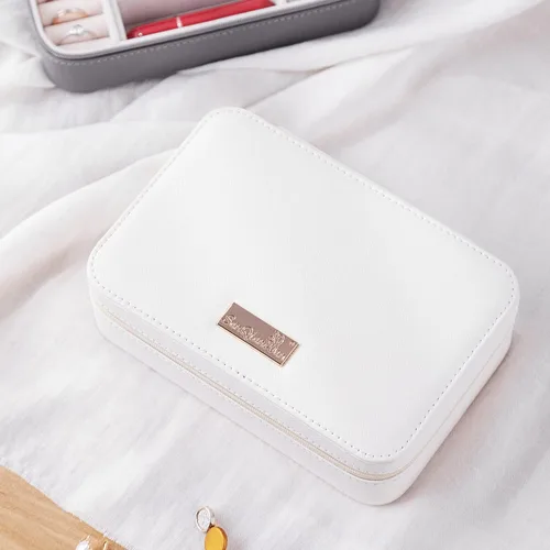 Vista 5 de SANQIANWAN Joyero de viaje de cuero de lujo para mujer, estuche de viaje portátil, anillos, aretes, collar, organizador multifuncional, regalo