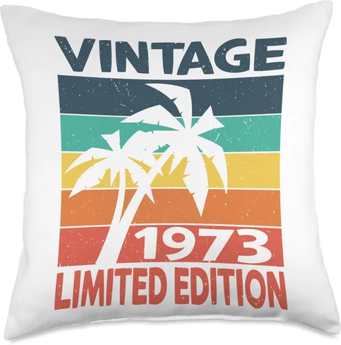 Vista 4 de Vintage 1973 Birthdate Limited Edition Sunset and Palm Trees Throw Pillow