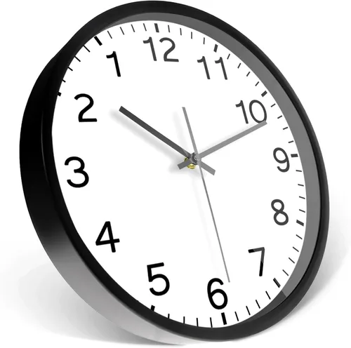 Vista 3 de Reloj de pared con marco de metal y cubierta de cristal, reloj de pared analógico redondo y inverso, funciona con pilas, para sala de estar