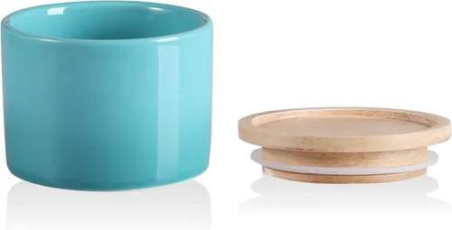 Vista 41 de Recipientes de cocina Sweejar, tarro de almacenamiento de cerámica para alimentos, recipientes apilables con tapa hermética de madera para servir