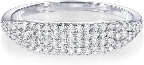 Vista 3 de PAVOI Anillo de sello delgado chapado en oro de 14 quilates con circonita cúbica brillante Anillos ligeros y delicados para mujer Joyería diaria