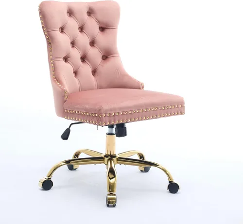 Vista 10 de LKTART Silla de escritorio de piel sintética para mujeres y niñas, silla decorativa moderna con ruedas rodantes, sillas tapizadas de maquillaje