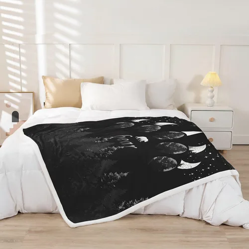 Vista 2 de Manfei Manta de oso gris y negro con silueta de árbol para sofá, manta de cama temática de animales salvajes para niños y adolescentes, decoración