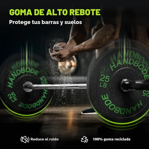 Vista 2 de HANDBODE 2-Inch High-Bounce Bumper Plates, Olympic Weight Set, 10-650 lb