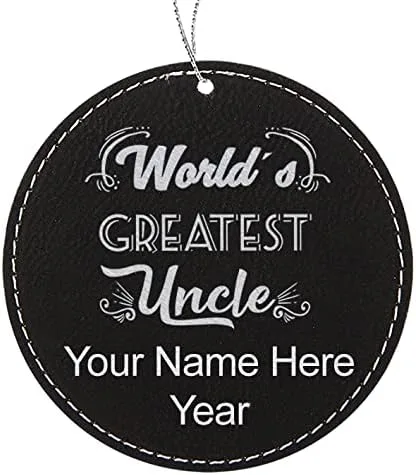 Vista 3 de LaserGram Personalized Christmas Ornament, World's Greatest Uncle, Faux Leather, Custom Laser Engraved Gift Idea (Round Shape, Black with Gold)