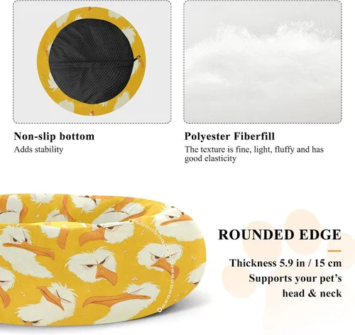 Vista 5 de Wudan Pet Cat Beds Calming Anti Anxiety Fluffy Dog Pillow Bed for Extra Small Size Pets Supplies XS Cartoon Albatross Yellow