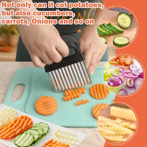 Vista 5 de Hendiy Cortador de arrugas, cortador de papas fritas de acero inoxidable, cortador de patatas fritas para papas fritas