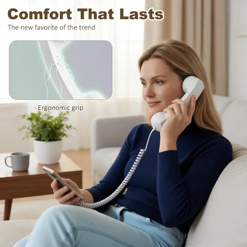 Vista 5 de Teléfono retro 2026, nuevo receptor de teléfono celular con micrófono y altavoz, teléfono retro vintage con cable, estilo teléfono fijo receptor