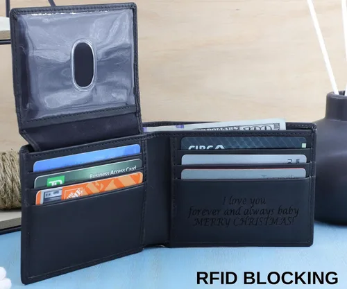 Vista 3 de CraftZen Cartera de cuero real para hombre, billetera personalizada plegable con bloqueo RFID, cartera con ventana para identificación, tarjetero
