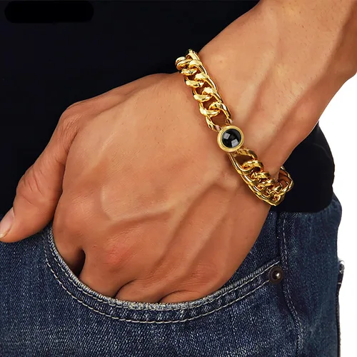 Vista 6 de Pulsera de fotos personalizada para hombres y mujeres, pulsera de proyección de fotos con círculo personalizado, pulsera de eslabones cubanos
