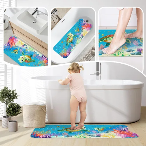 Vista 8 de SHUCHING Tapete de baño para bebé antideslizante de 40 x 16 pulgadas, tapete de baño antideslizante para niños, tapete de ducha largo para baño