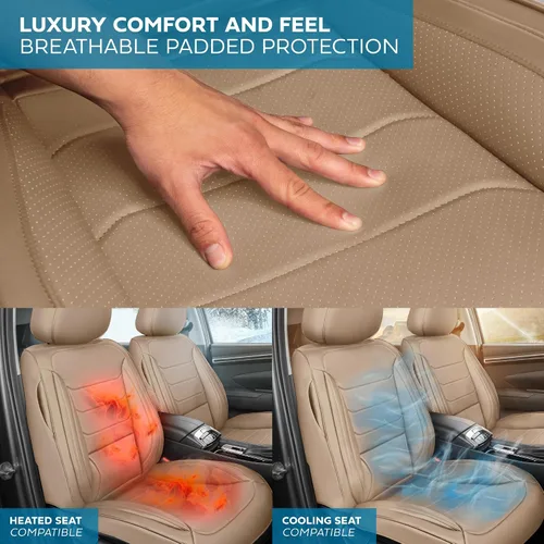 Vista 7 de MotorBox Meridian Series - Fundas de asiento de piel napa, fundas clásicas de asiento delantero, de piel sintética de alta calidad, color beige