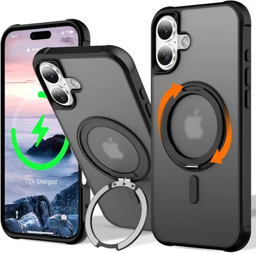 Vista 72 de UMIONE - Funda con diseño de anillo magnético giratorio de 360° para iPhone 11, soporte de bucle invisible integrado, compatible con Magsafe, funda