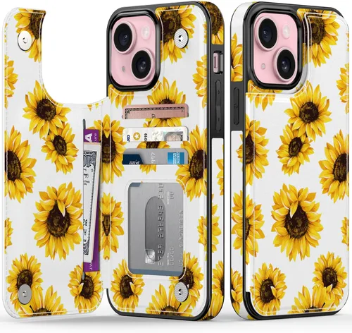 Vista 135 de FUNMIKO Funda tipo cartera para iPhone 15 con tarjetero + clip para efectivo, bloqueo RFID, protección contra caídas de grado militar y obras