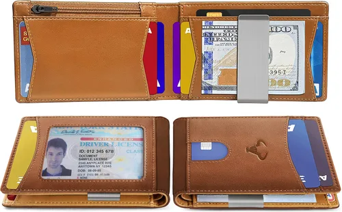 Vista 4 de Cartera Bulliant fina para hombre, cartera de piel para hombre con bolsillo delantero para tarjetas, 7 x 10 x 27cm (3" x 4.3"), 11 tarjetas+clip