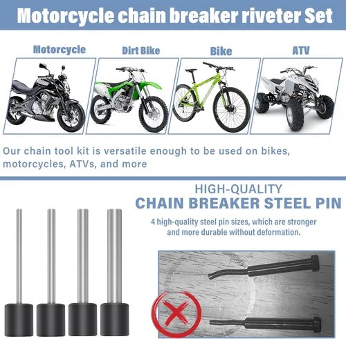 Vista 4 de kit de herramientas para romper cadena de motocicleta, juego de herramientas de remache de cadena de 18 piezas, herramienta de corte y extracción