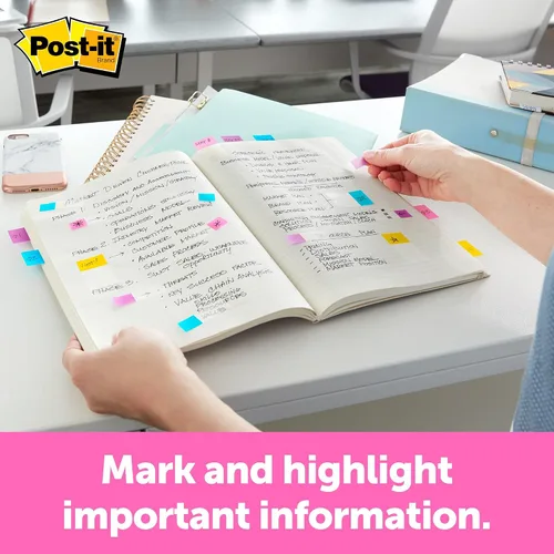 Vista 4 de Post-it Banderas, 1 x 1.7 pulgadas, multicolor, 4 dispensadores, 50 banderas/dispensador
