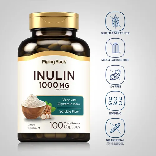 Vista 3 de Piping Rock Cápsulas de inulina orgánica de 1000 mg 100 unidades Bajo índice glucémico Suplemento de fibra soluble Sin OMG, sin gluten