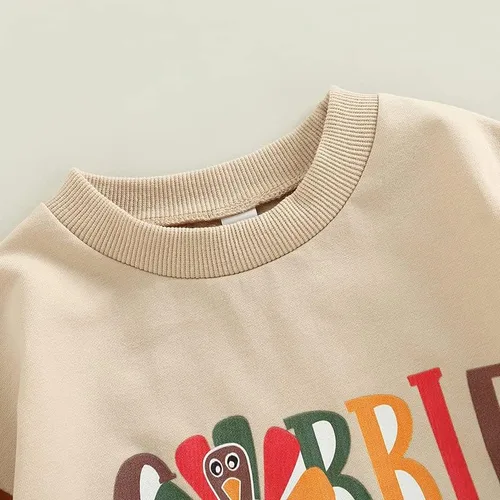 Vista 3 de FYBITBO Thanksgiving Baby Girl Boy Outfit Turkey Pullover Sweatshirt Romper Long Sleeve Onesie Cute Fall Clothes