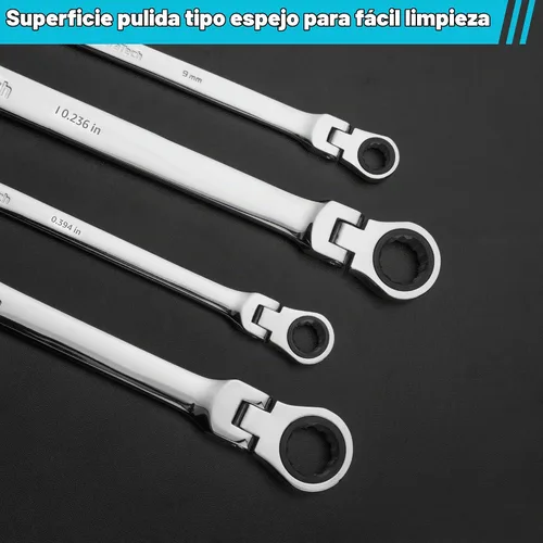 Vista 6 de DURATECH Llave de trinquete extralarga de cabeza flexible 8 * 9 mm, métrica, acero CR-V