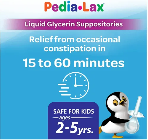 Vista 3 de Pedia-Lax Supositorios líquidos de glicerina para niños de 2 a 5 años, laxante suave para aliviar el estreñimiento para niños, 6 unidades, paquete